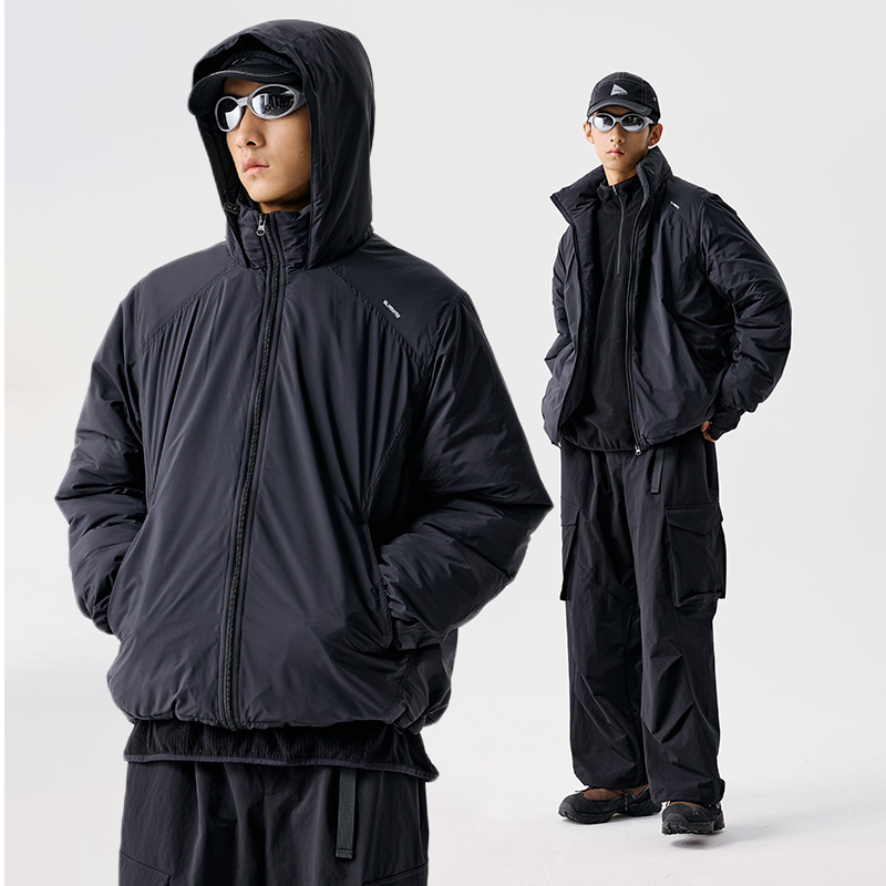 ben·panda25AW连帽立领两穿拉链棉服宽松户外运动反光标侧袋外套