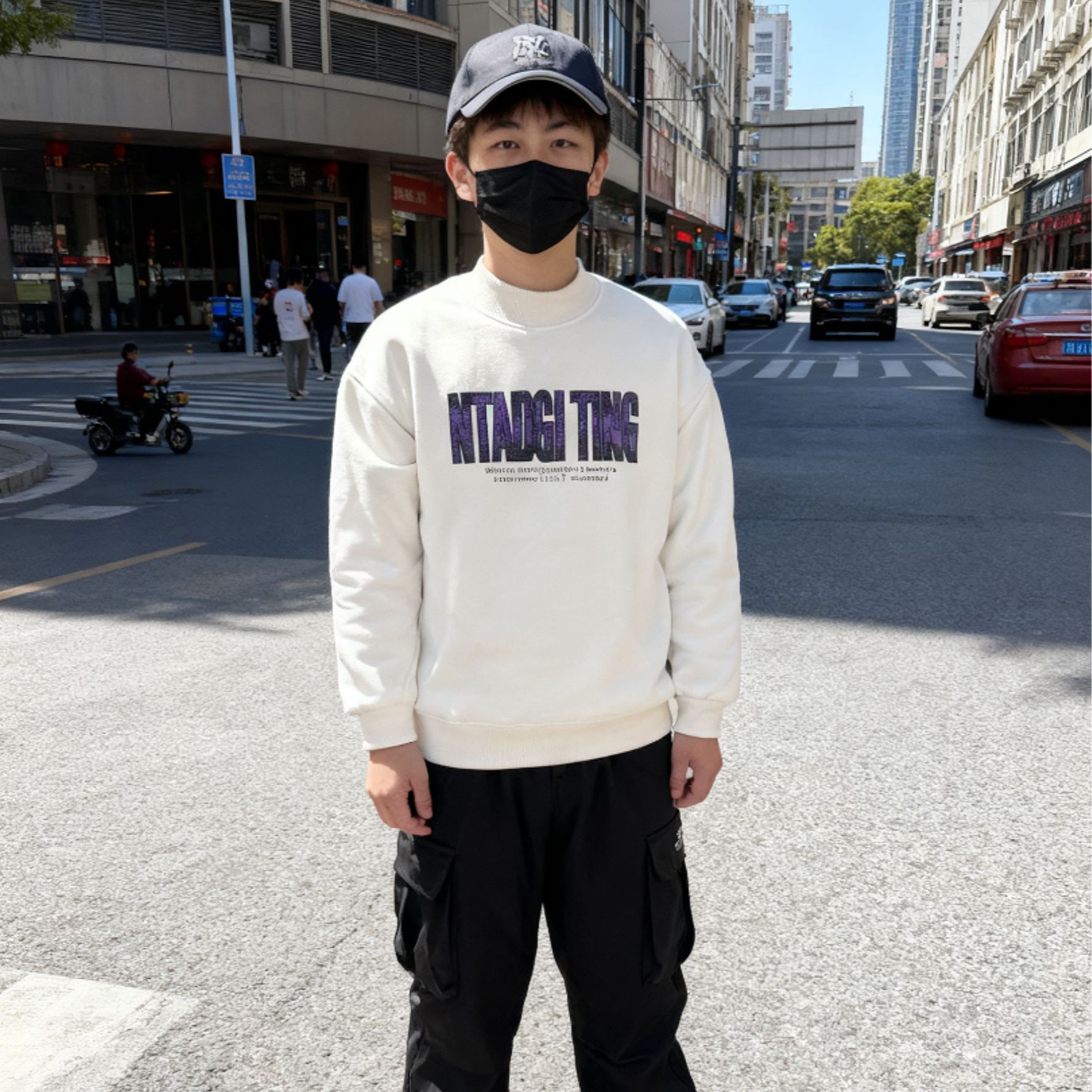 2025青少年秋冬新款扎染印花加绒加厚男孩卫衣