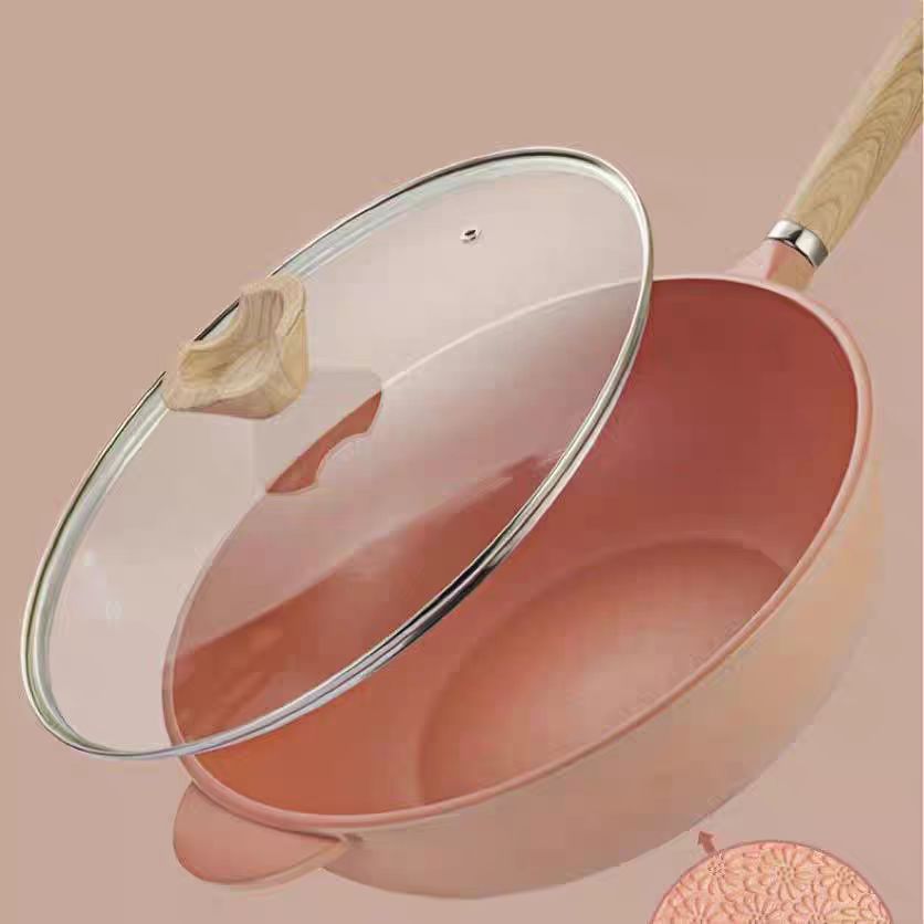 30cm陶土锅可快拆手柄炒锅家用炒菜锅陶瓷不粘锅1110-7