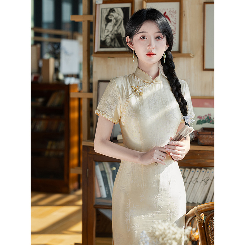 暖茵｜黄色新中式年轻款小个子旗袍2025新款日常可穿修身显瘦女