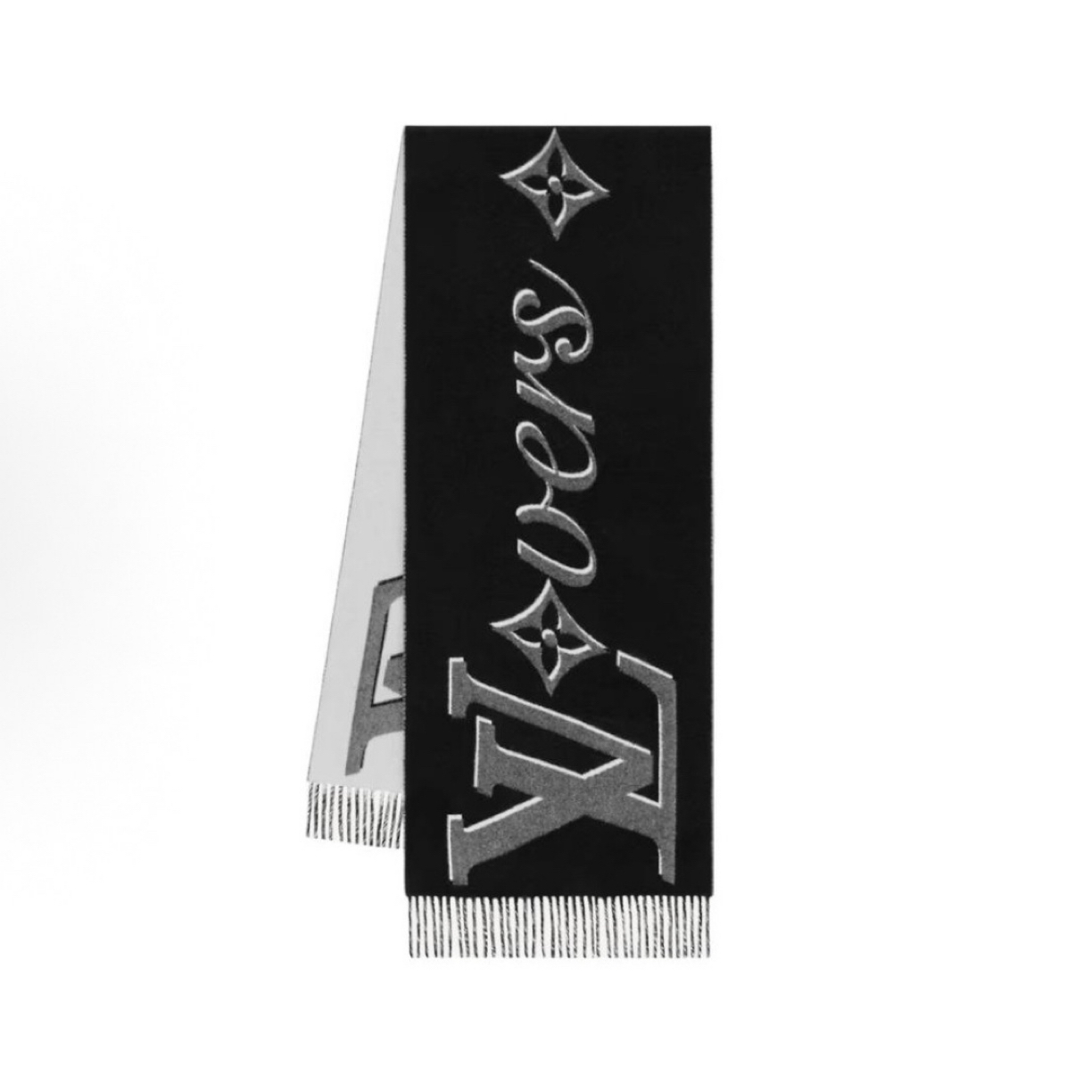 未使用 LouisVuitton/路易威登 25 新款/流苏Logo羊毛围巾 黑白