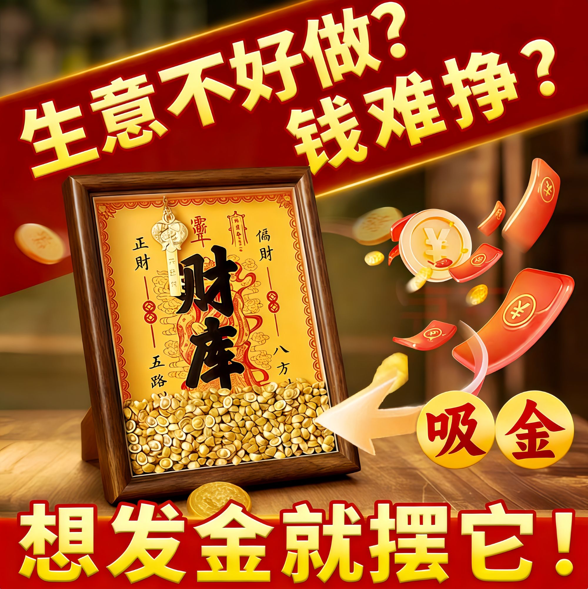 【吸金财库】十二生肖钥匙开财库相框摆件店铺公司办公位玄关