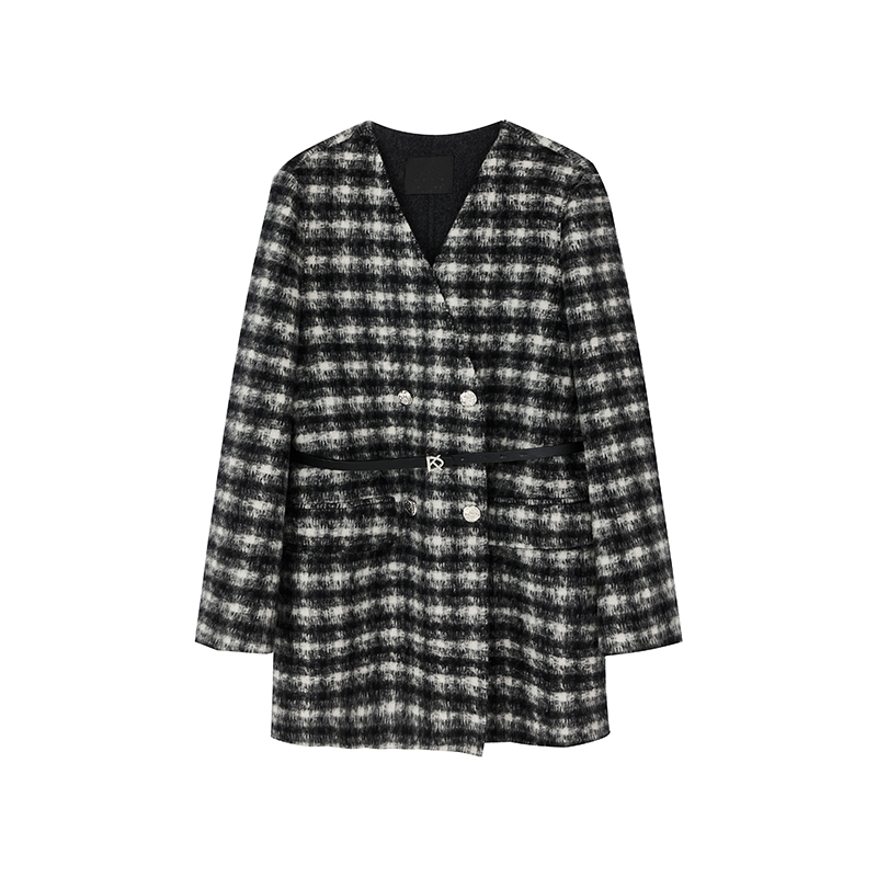 【达人专属】英伦格纹大衣W9062