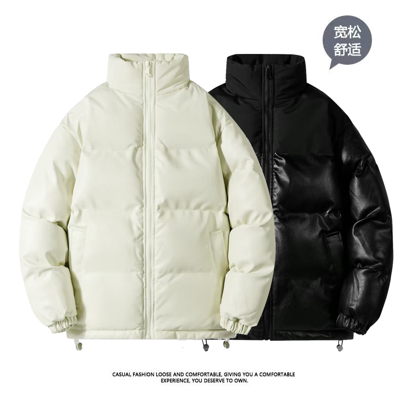 2025秋冬加厚保暖情侣棉服时尚百搭防水pu皮面包服运动男女9898