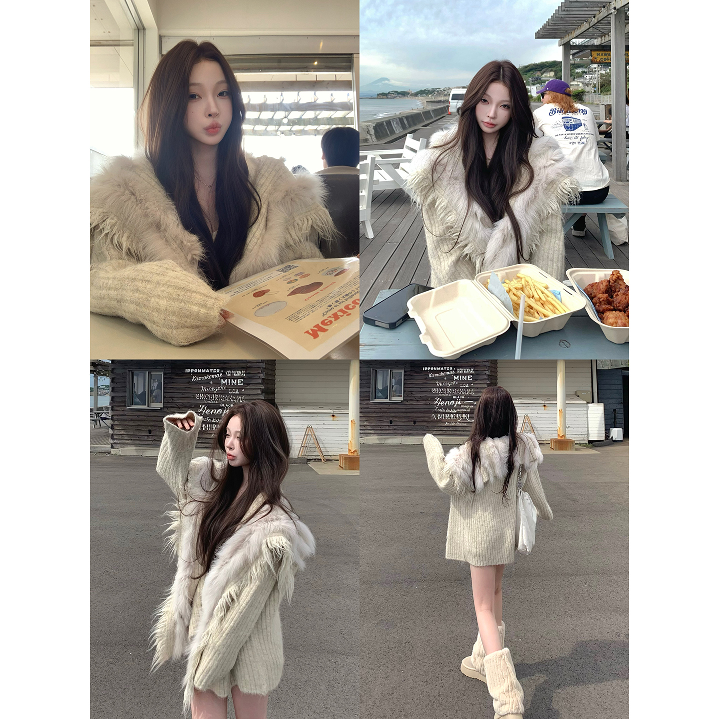 Suuuicee 雪纪柔雾 纯欲大翻领拼接加厚毛衣外套女针织上衣