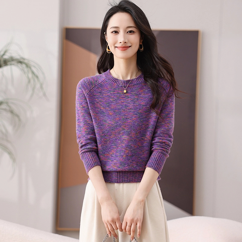 【绵羊毛】新款彩纱套头花纱针织衫保暖加厚女式时尚气质优雅宽松