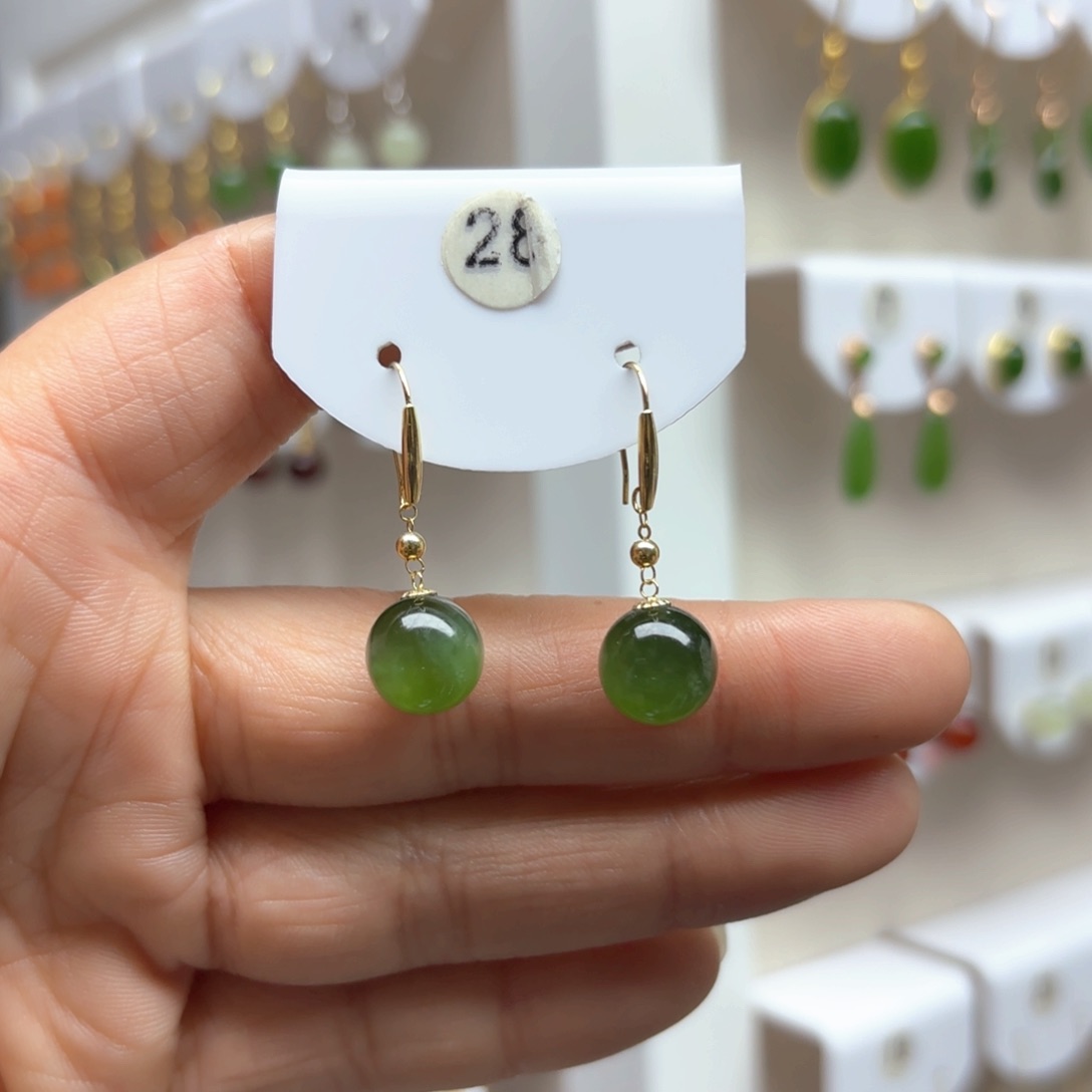 和田玉耳饰18K金镶嵌