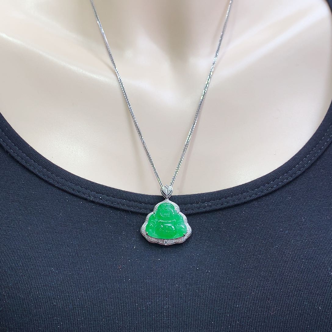 翡翠颈饰18K金镶嵌佛公
