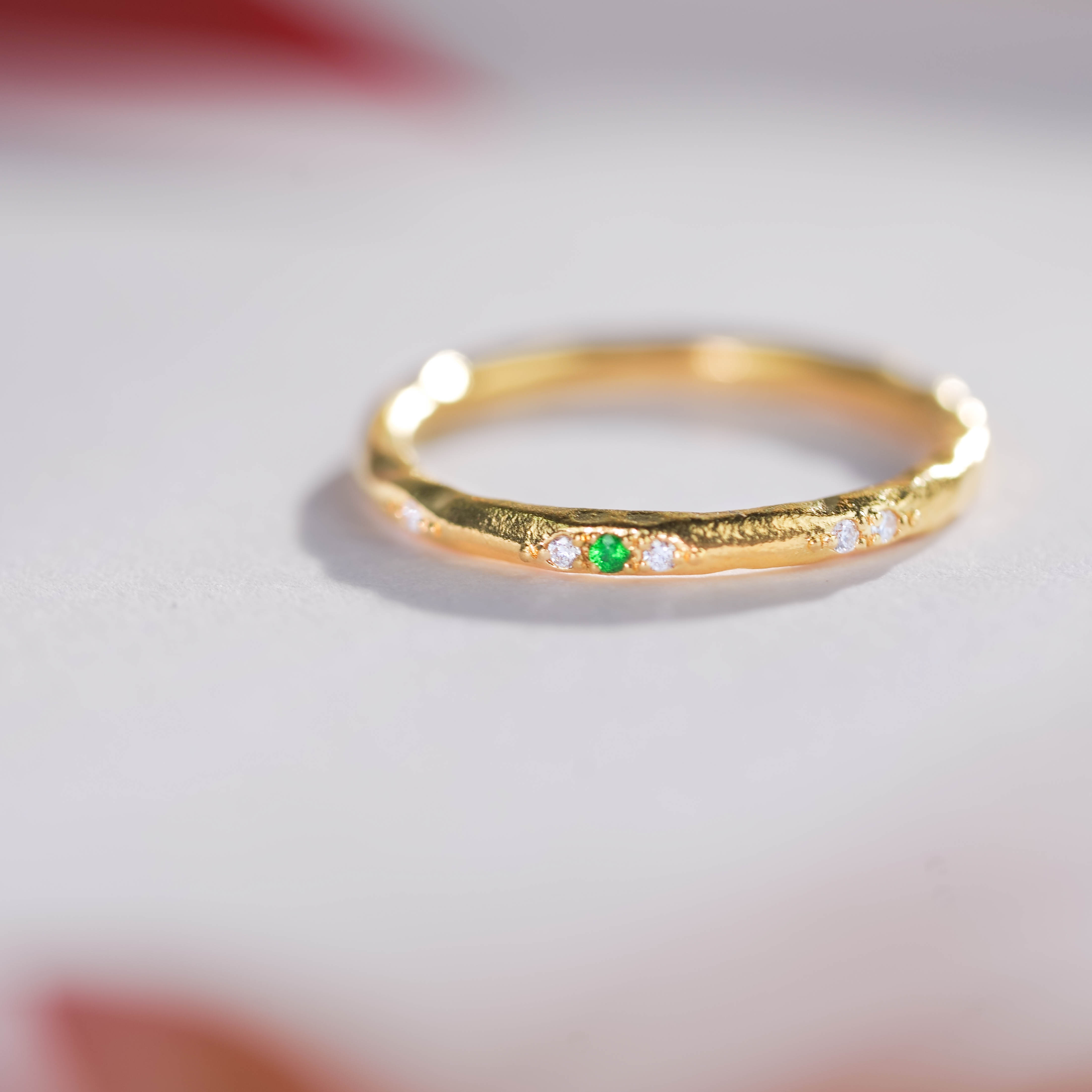 雅韵金 足金 古法捶揲戒指Y011简约绿