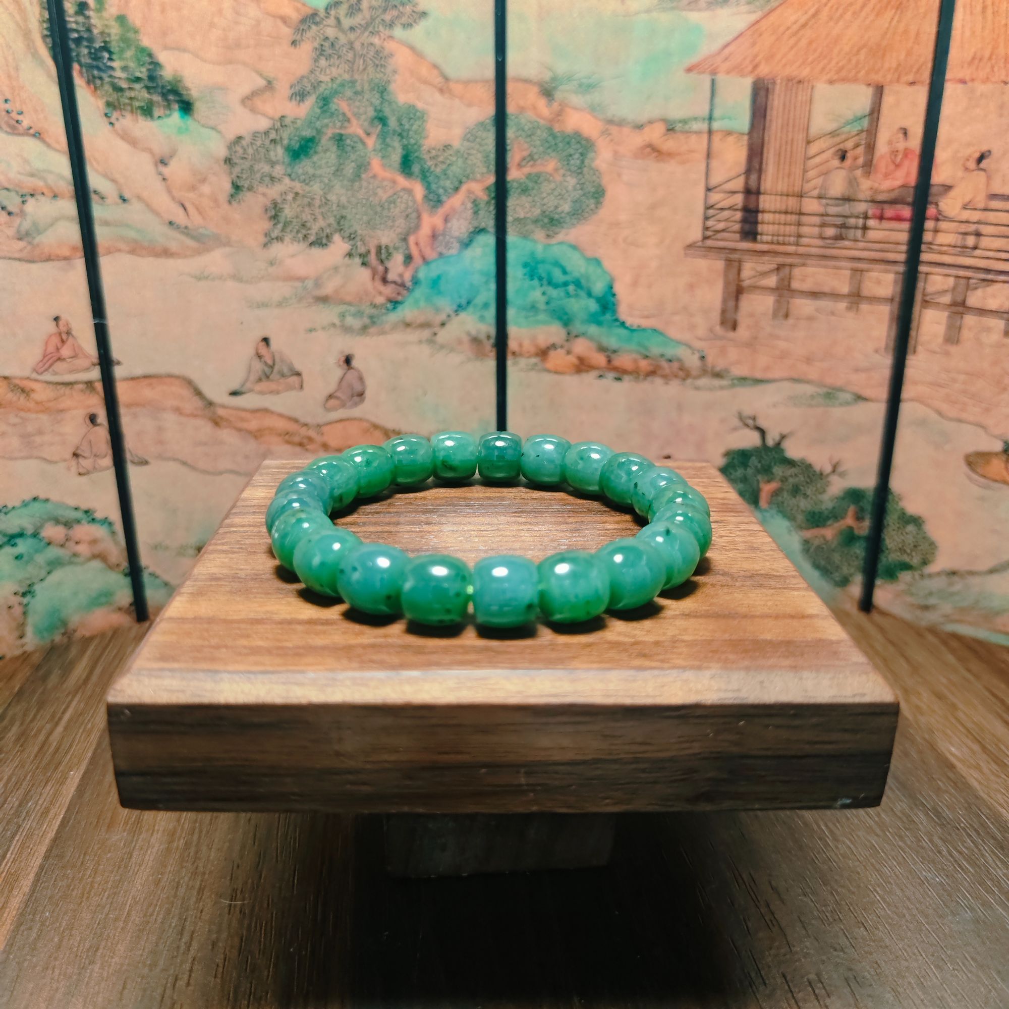 C和田玉碧玉桶珠手串（卡10）0272