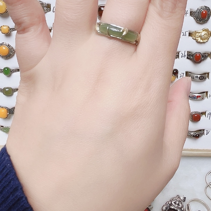 和田玉银S925镶嵌戒指