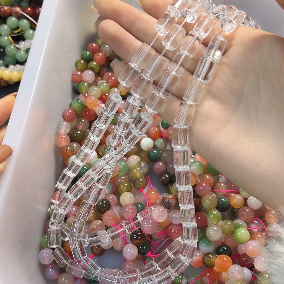 玛瑙/玉髓合金珠宝半成品白水桶珠两条