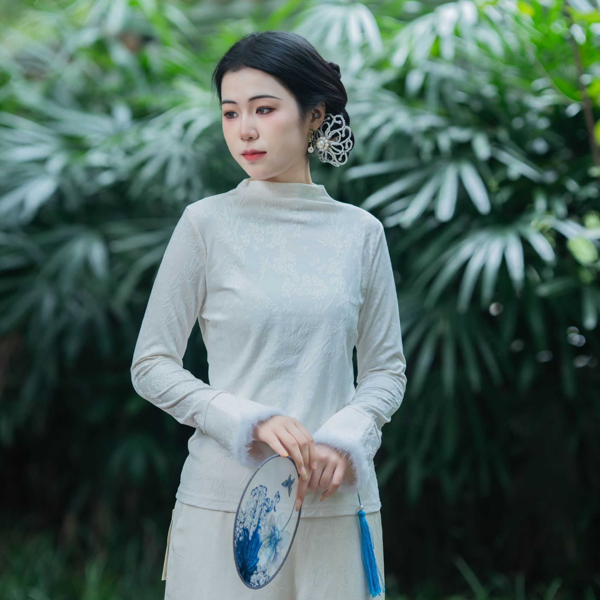 【锦意】新中式国风中领水貂毛打底上衣