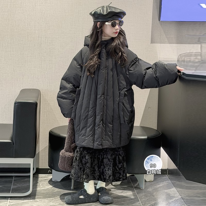 巴拉开门红女童羽绒服冬季2026新款儿童洋气中长款女孩大童90白鸭