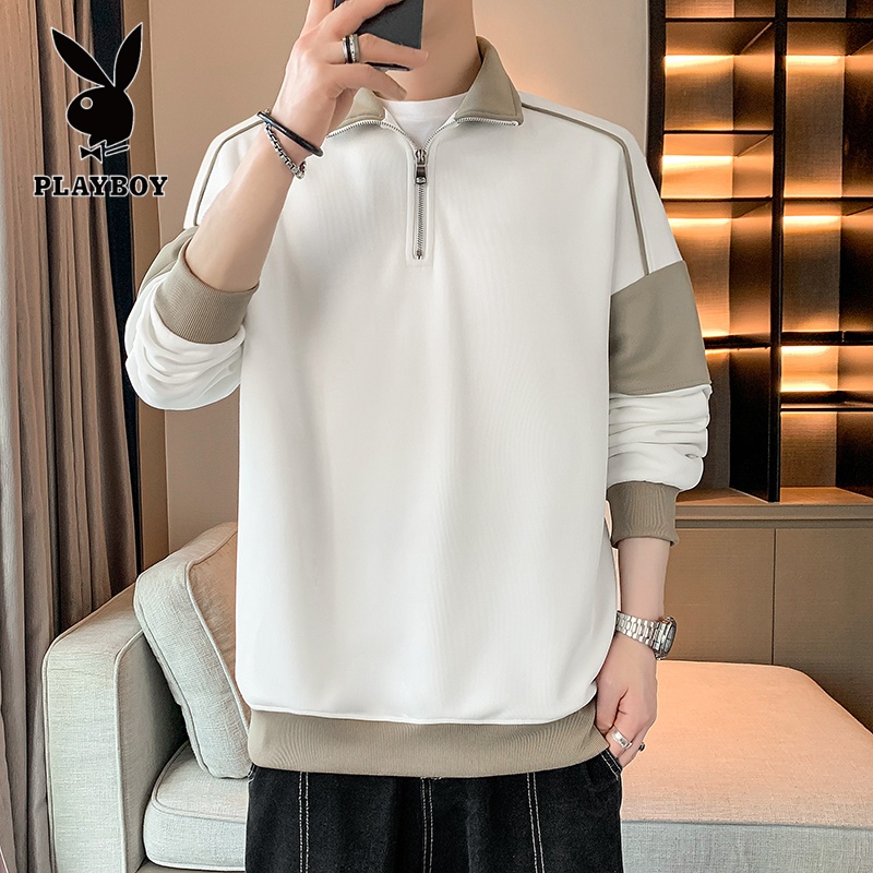 PLAYBOY/花花公子半拉链卫衣秋季新款宽松休闲男士潮牌长袖打底衫