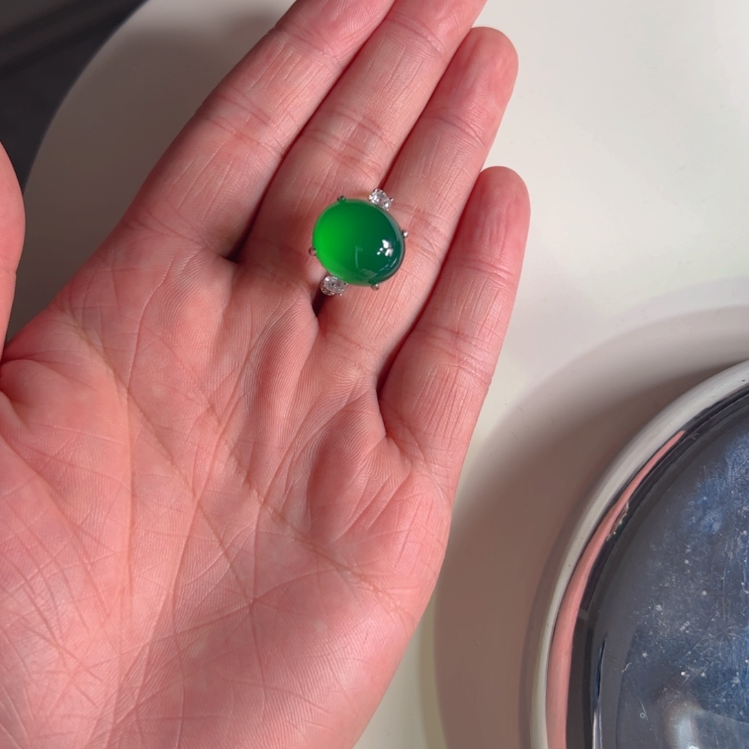 玛瑙/玉髓戒指银S925镶嵌ღ*