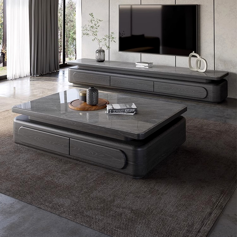 轻奢微晶石岩板茶几电视柜组合简约现代小户型客厅家用意式茶几桌