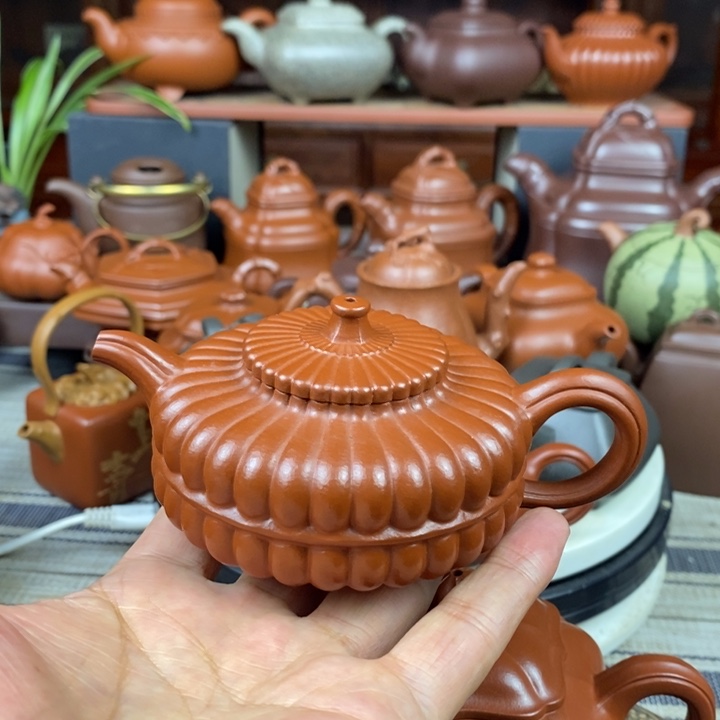 紫砂茶壶筋纹周盘150cc原矿赵庄朱泥特价