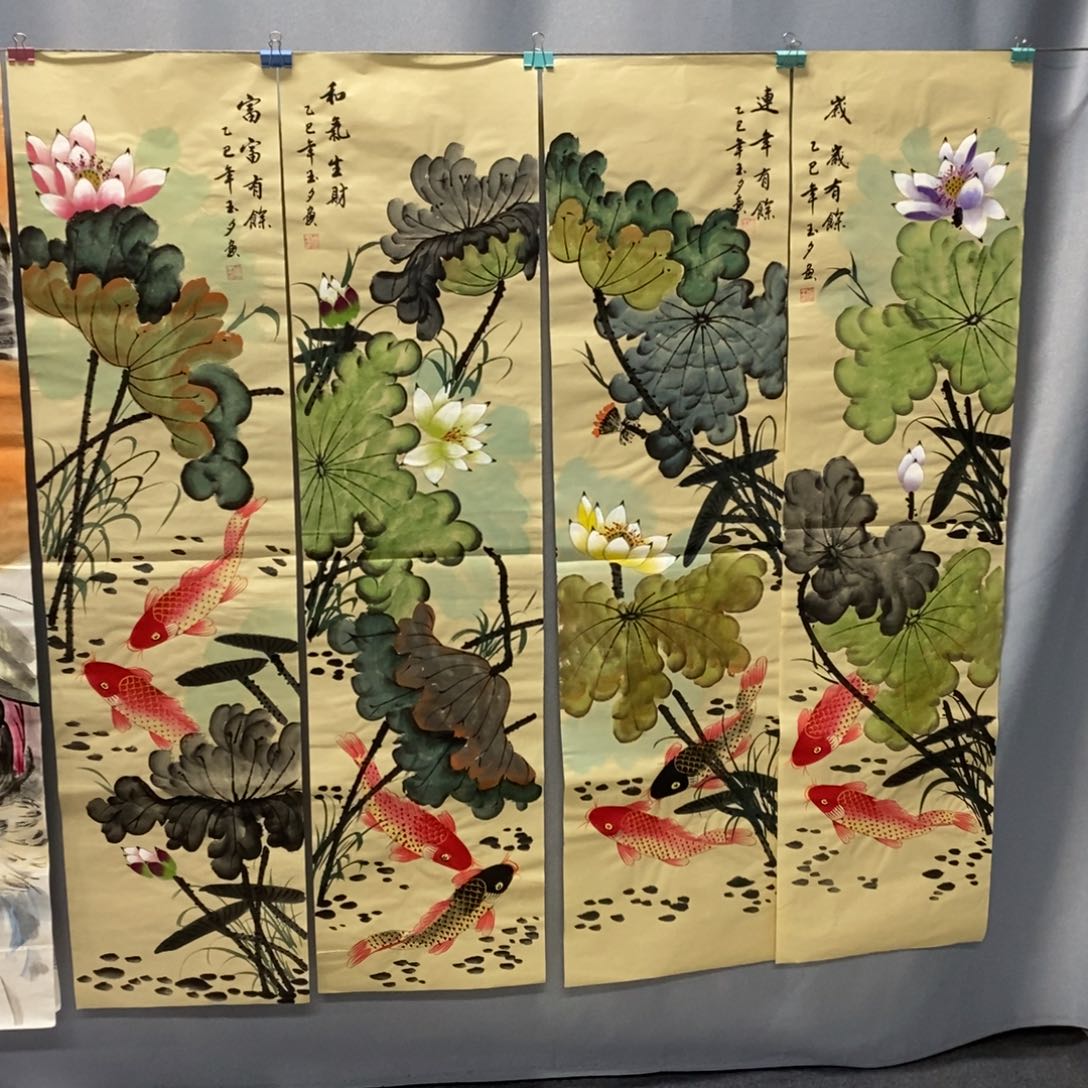 国画尺寸140✖️35一套四张荷花鱼