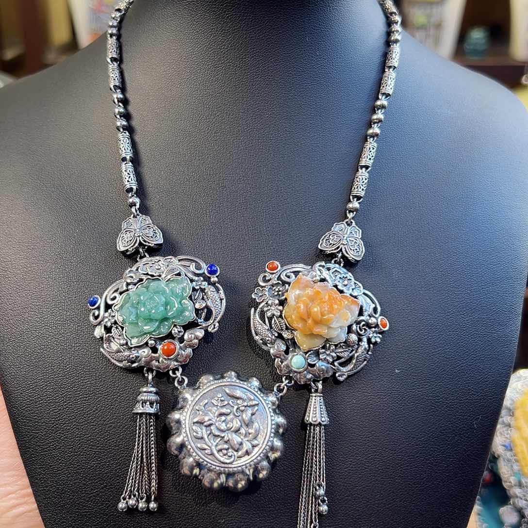 翡翠银S925镶嵌项链项链