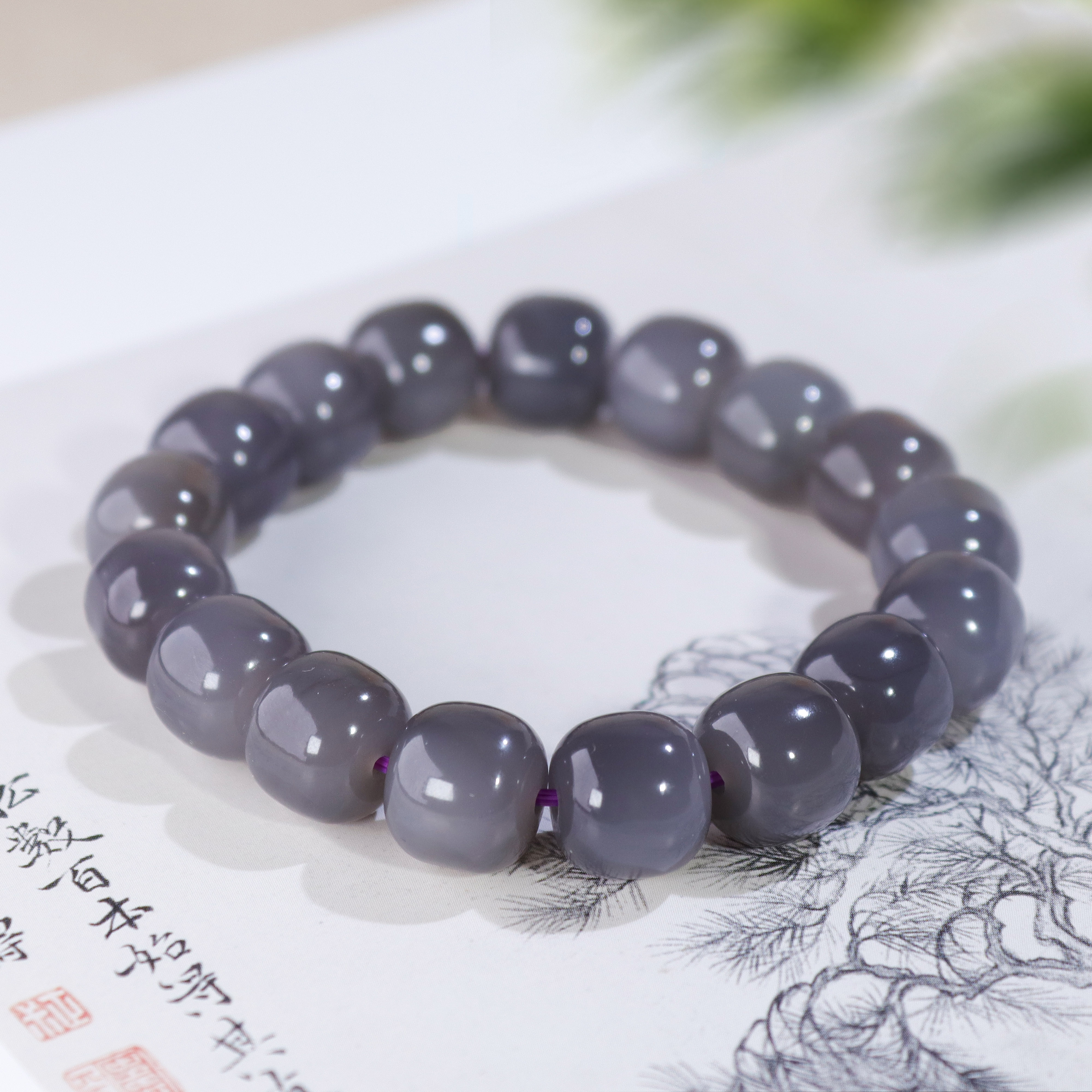 白玉世家烟紫老型手串女款单圈38好物节礼物和田玉玉石手串单圈