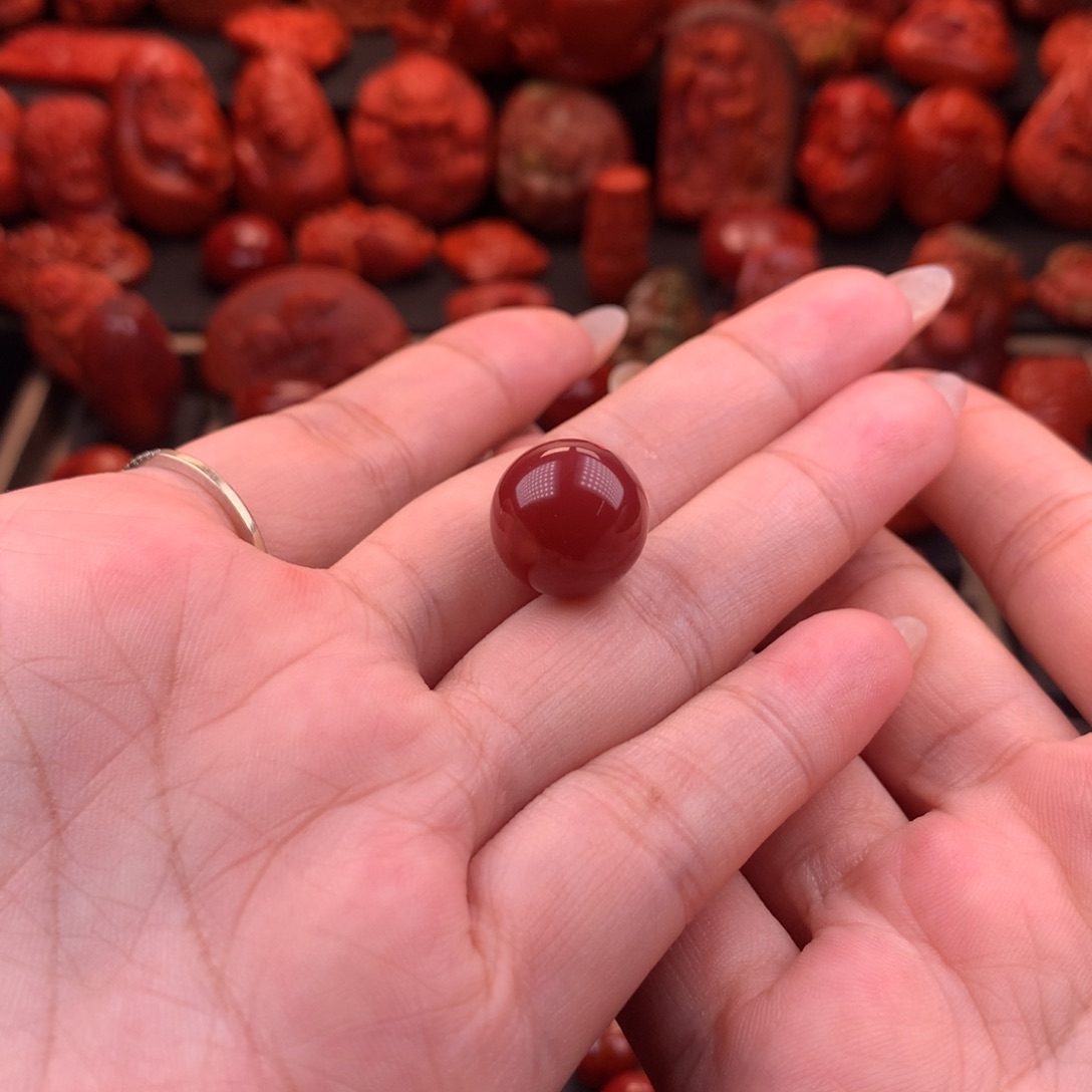 未镶嵌原矿高品锦红圆珠14.5mm南红玛瑙