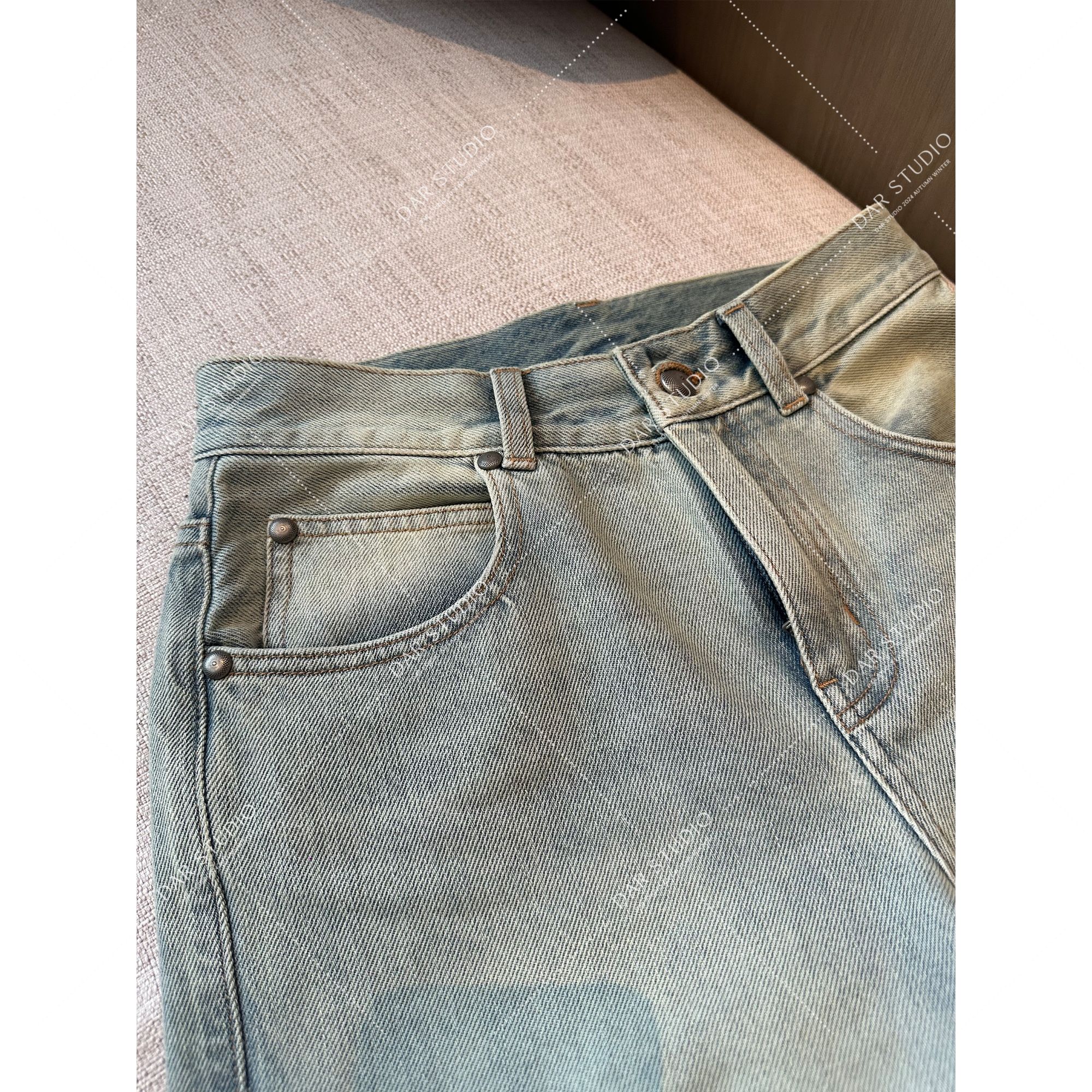 DAR STUDIO 高线系列【浅蓝九分】2025早春浅蓝阔腿九分牛仔裤