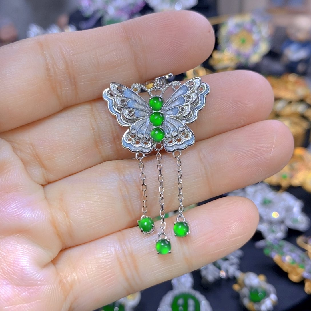 翡翠耳钉银S925镶嵌天然翡翠