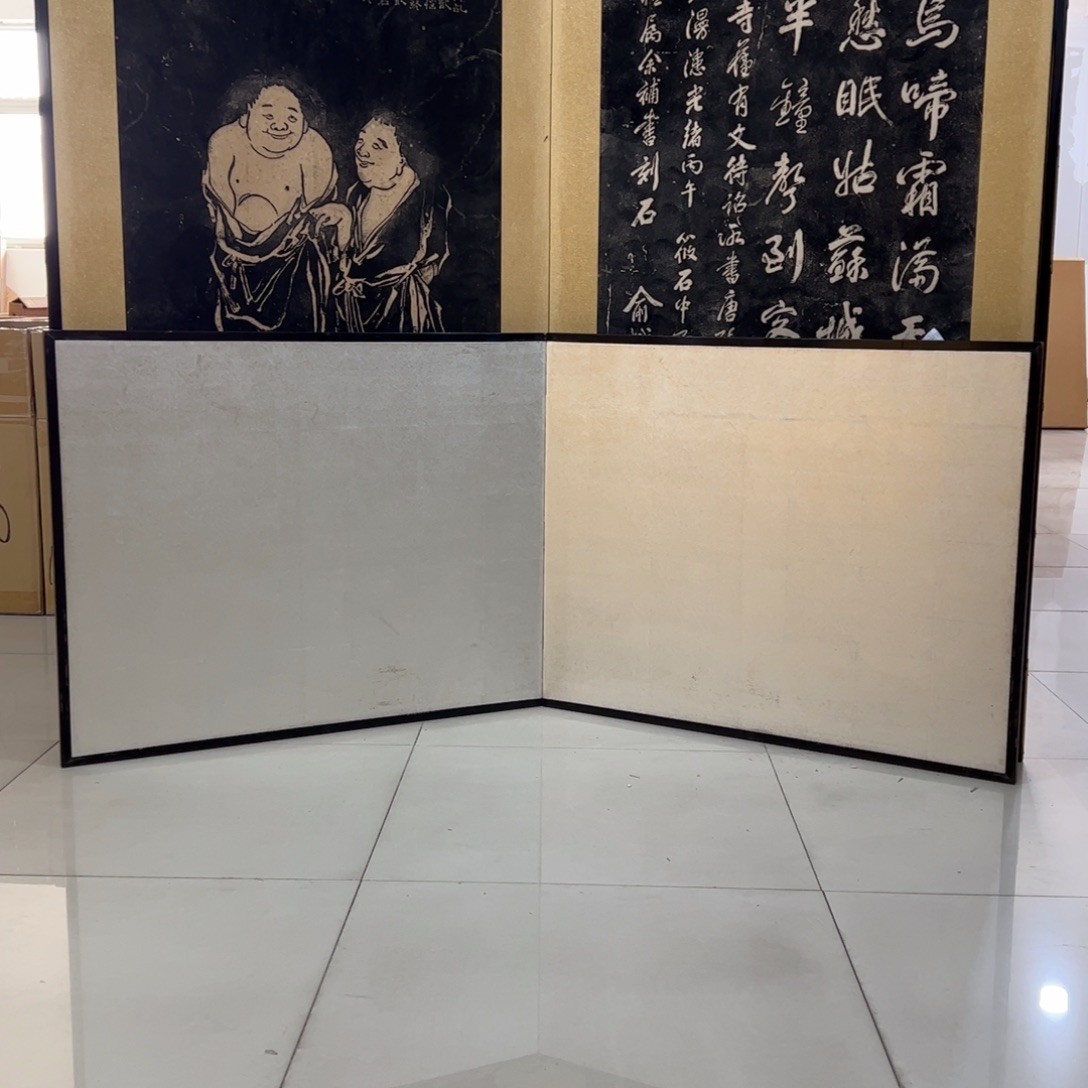 绘画银箔屏风框画茶空间设计