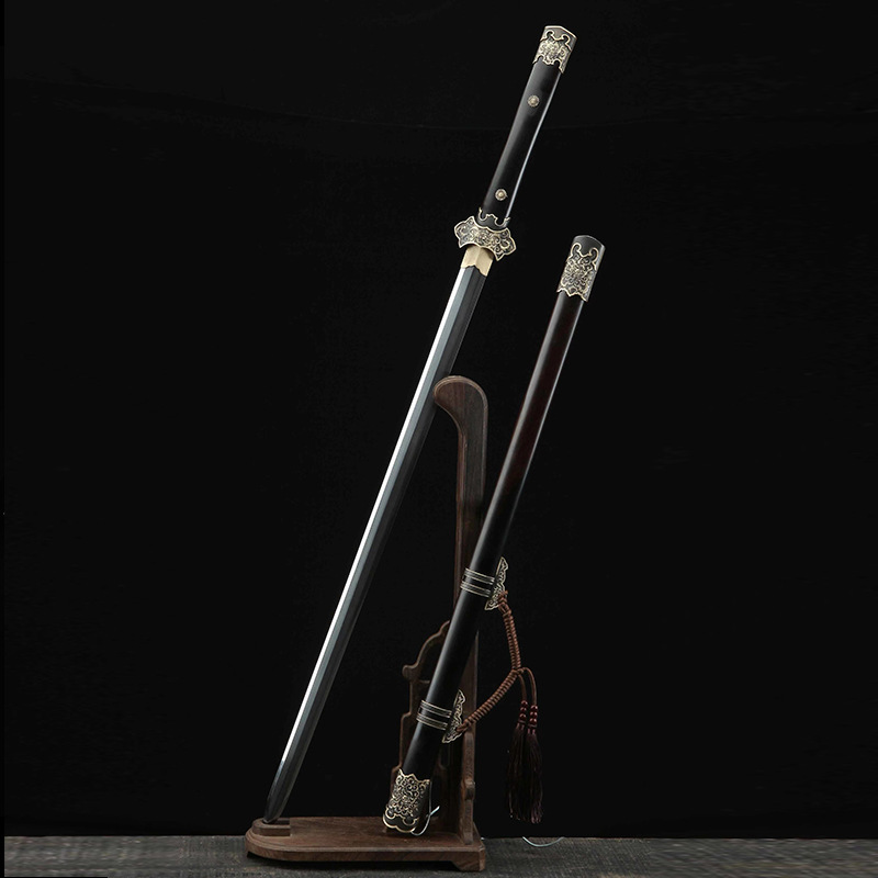 新疆包邮唐剑花纹钢一体锻打黑檀木八面汉剑宝剑户外冷兵器未开刃