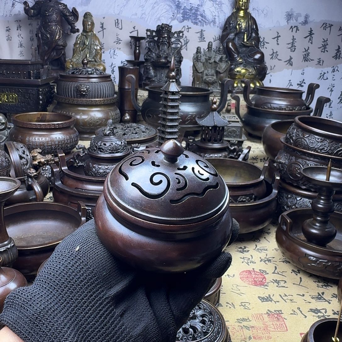 8公分熏香炉纯铜摆件