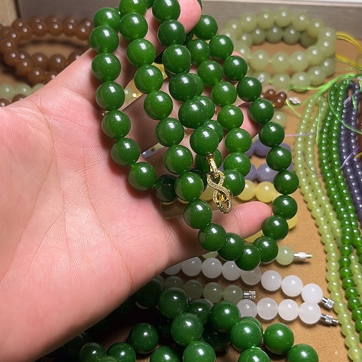菠菜绿卡12mm手链项链一套