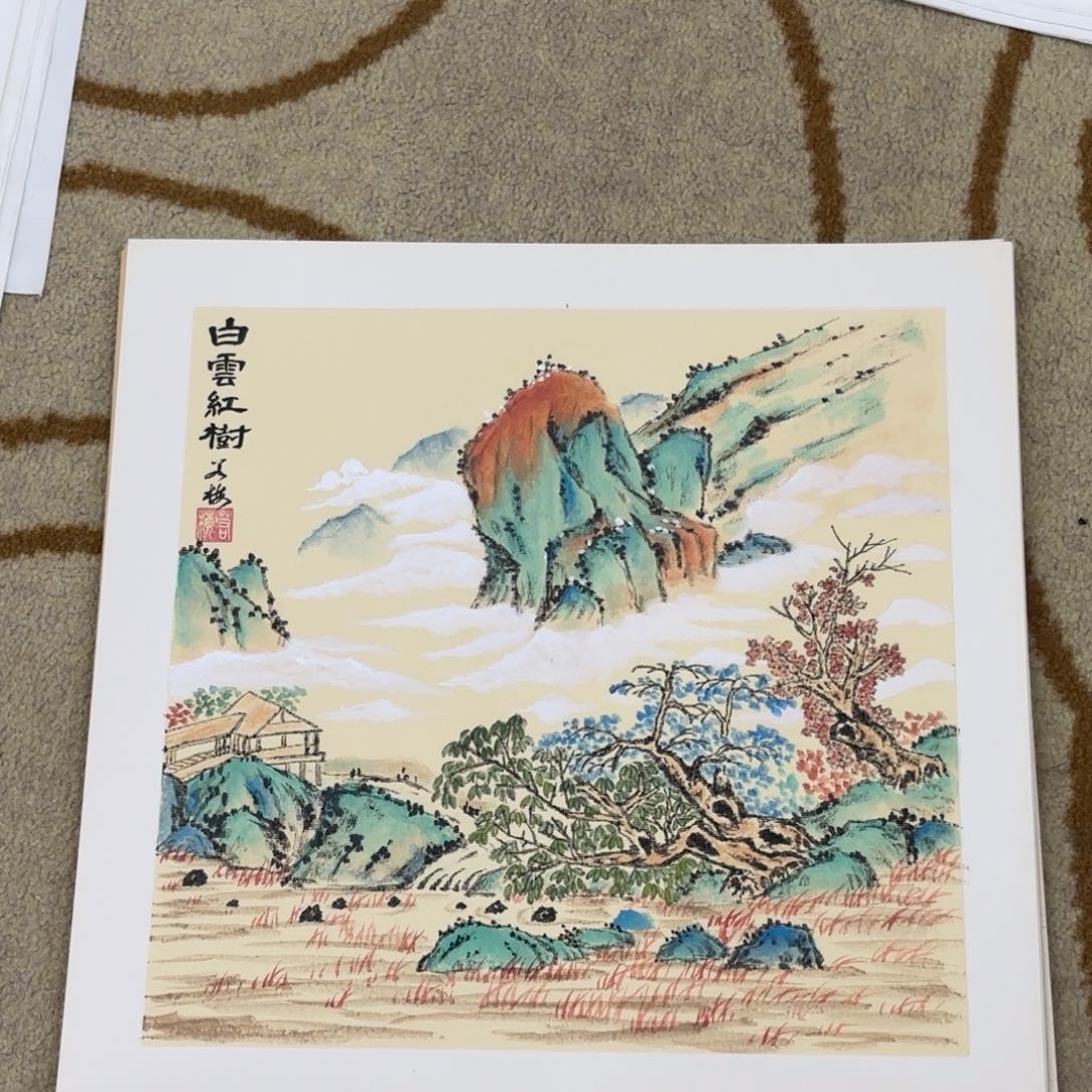 国画落梅卡纸山水艺
