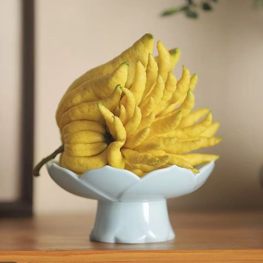 【佛手专用】中式高脚陶瓷佛手柑专用托盘莲花形家用放佛手的器皿