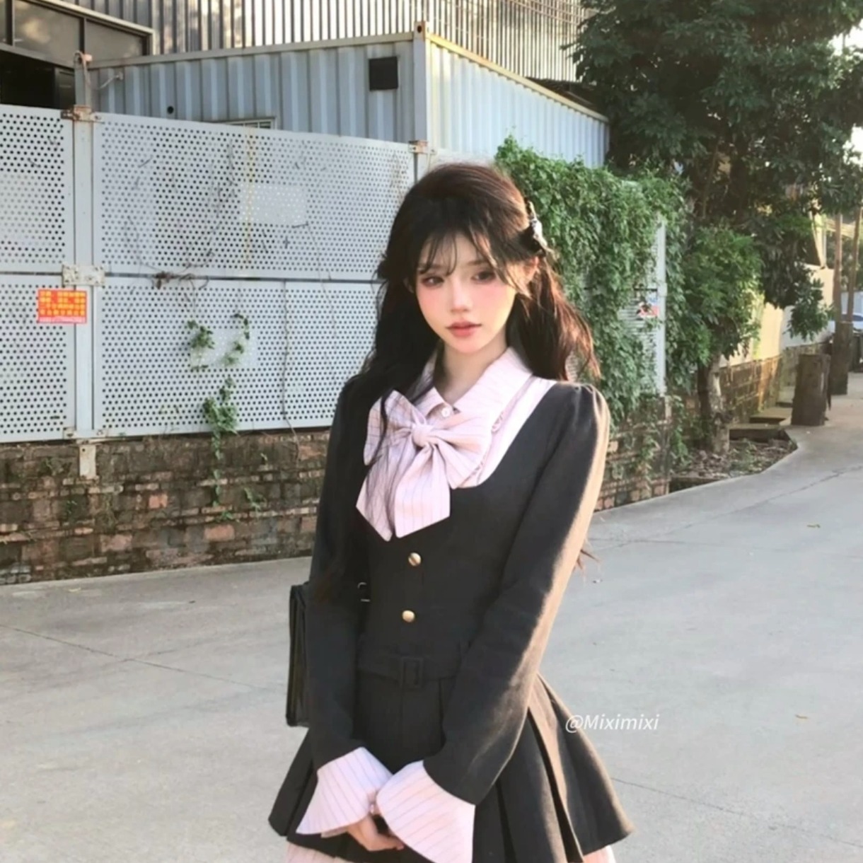 【运补6-8】纯欲短裙秋季收腰显瘦甜美学院风撞色百褶连衣裙女9925