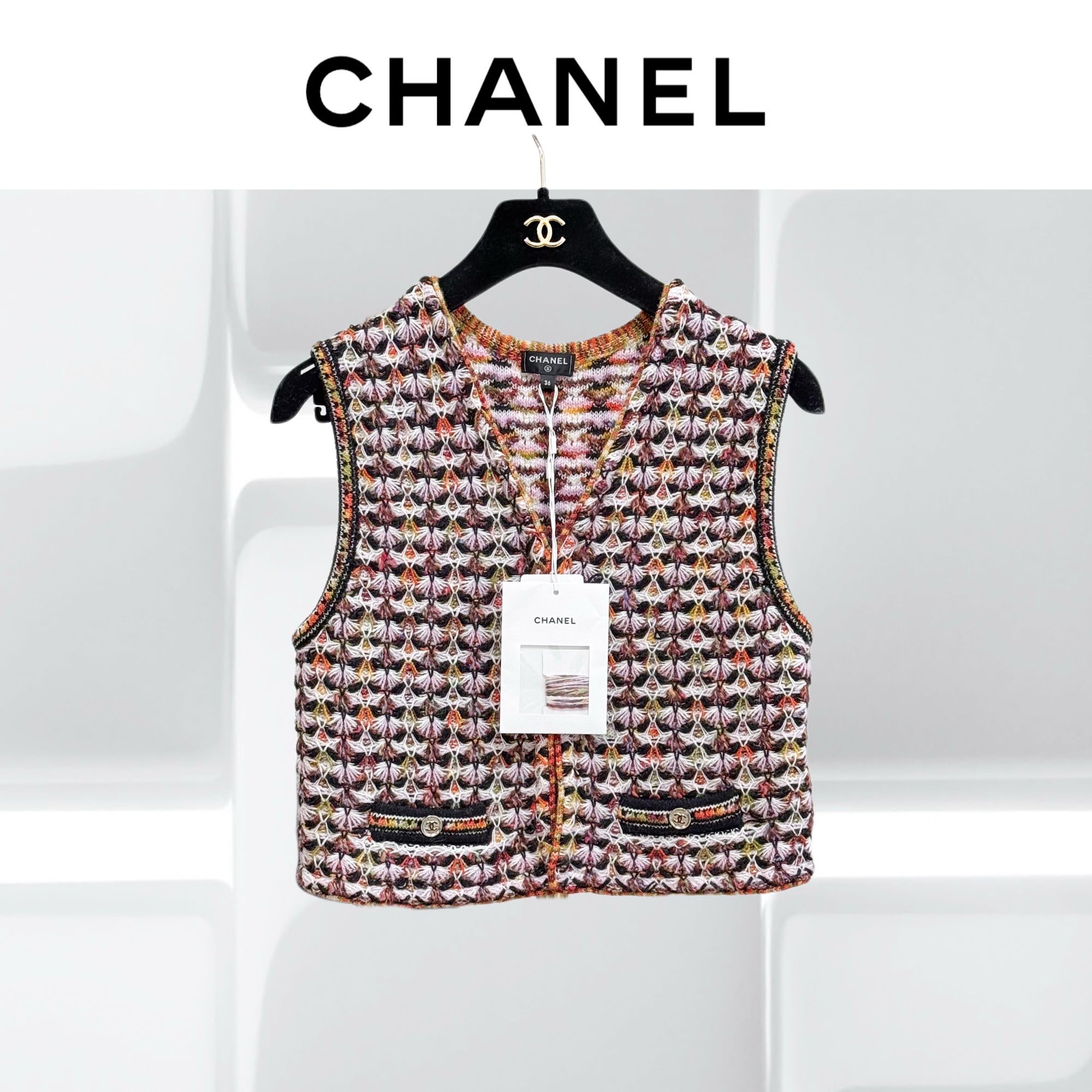 99新 Chanel/香奈儿 36码23A达喀尔混色针织背心，马甲