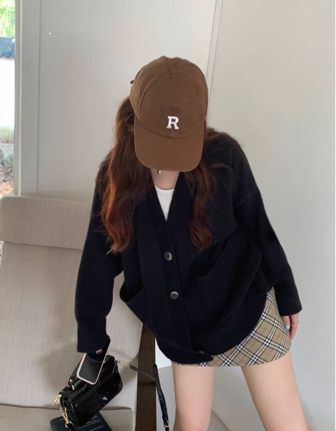 379秋季新款韩系简约通勤时尚纯色小众百搭休闲针织长袖毛衣开衫