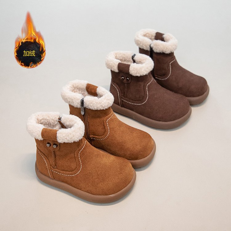 女童加绒短靴25冬季儿童马丁靴洋气毛毛靴男童雪地靴中大童勃肯靴