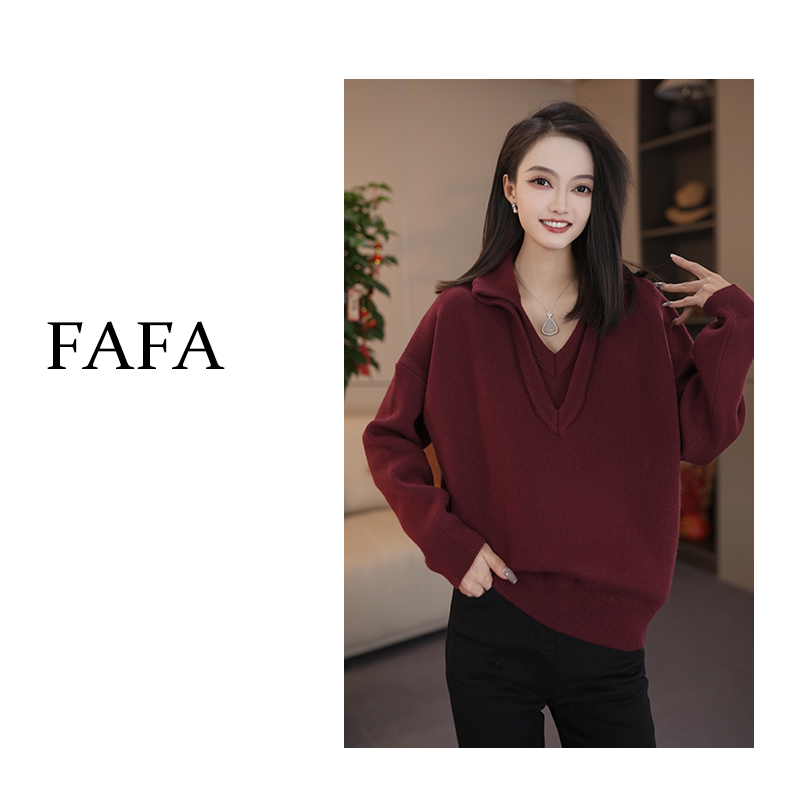 FAFA【冬日念岛】针织衫高级感气质V领毛衣+