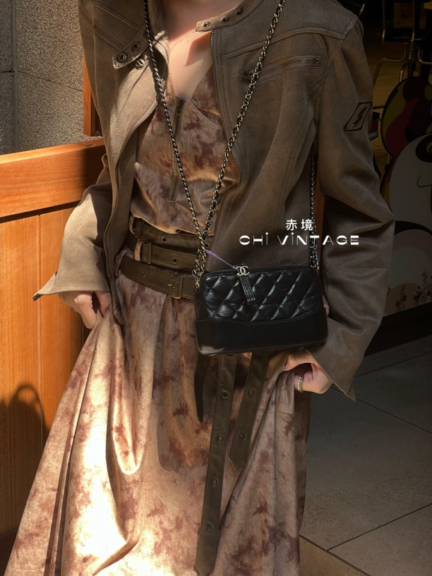 99新 Chanel/香奈儿 1263 黑色菱格纹流浪包单肩斜挎包mini18