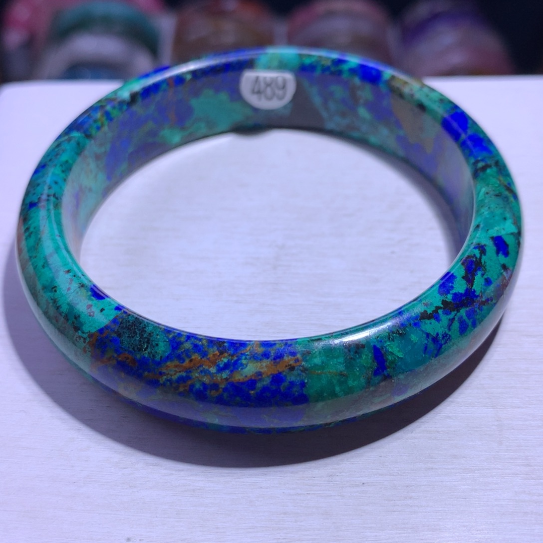 银S925镶嵌水晶手镯蓝铜矿64圈489