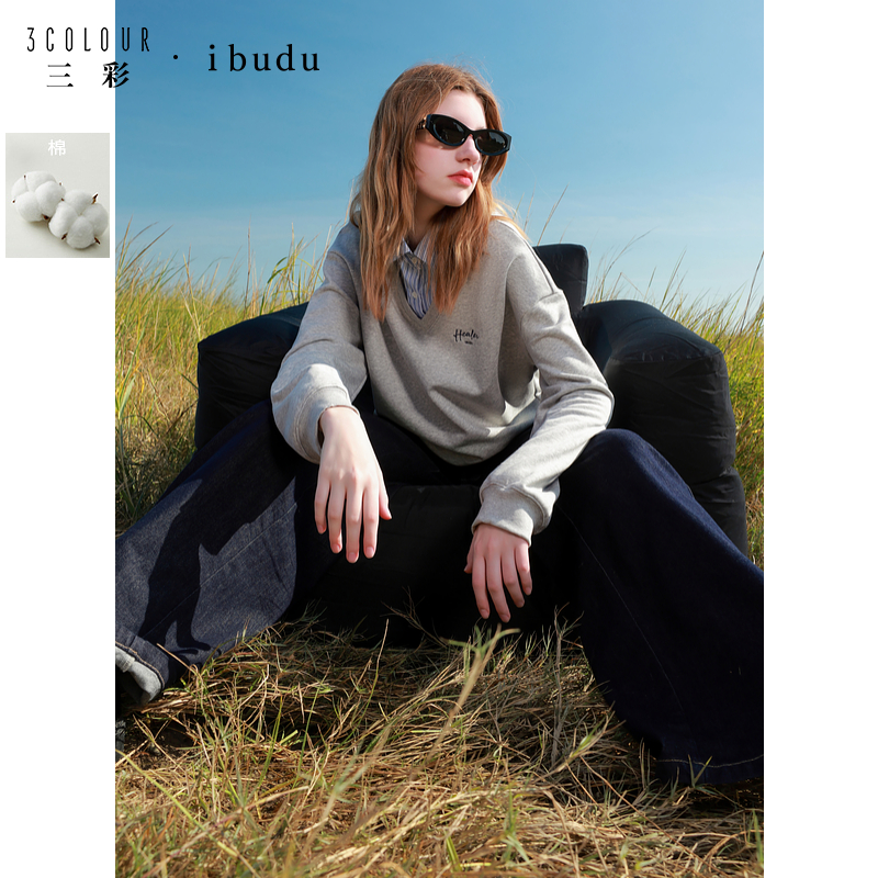 【达人专属】三彩ibudu2025春季新款假两件宽松卫衣时尚层次感dbx