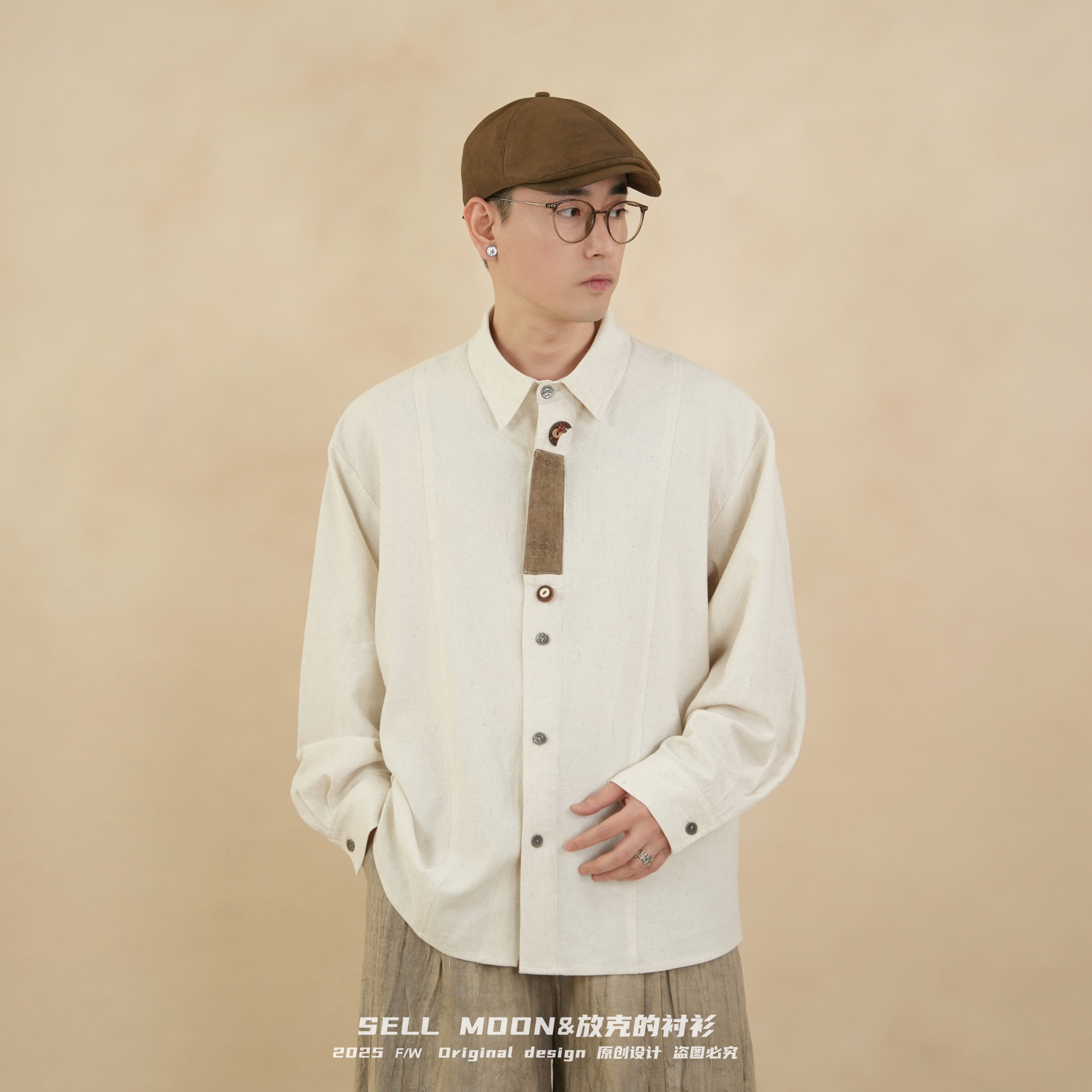 SELLMOON春季新款复古巴伐利亚衬衫男女同款宽松休闲百搭长袖衬衫