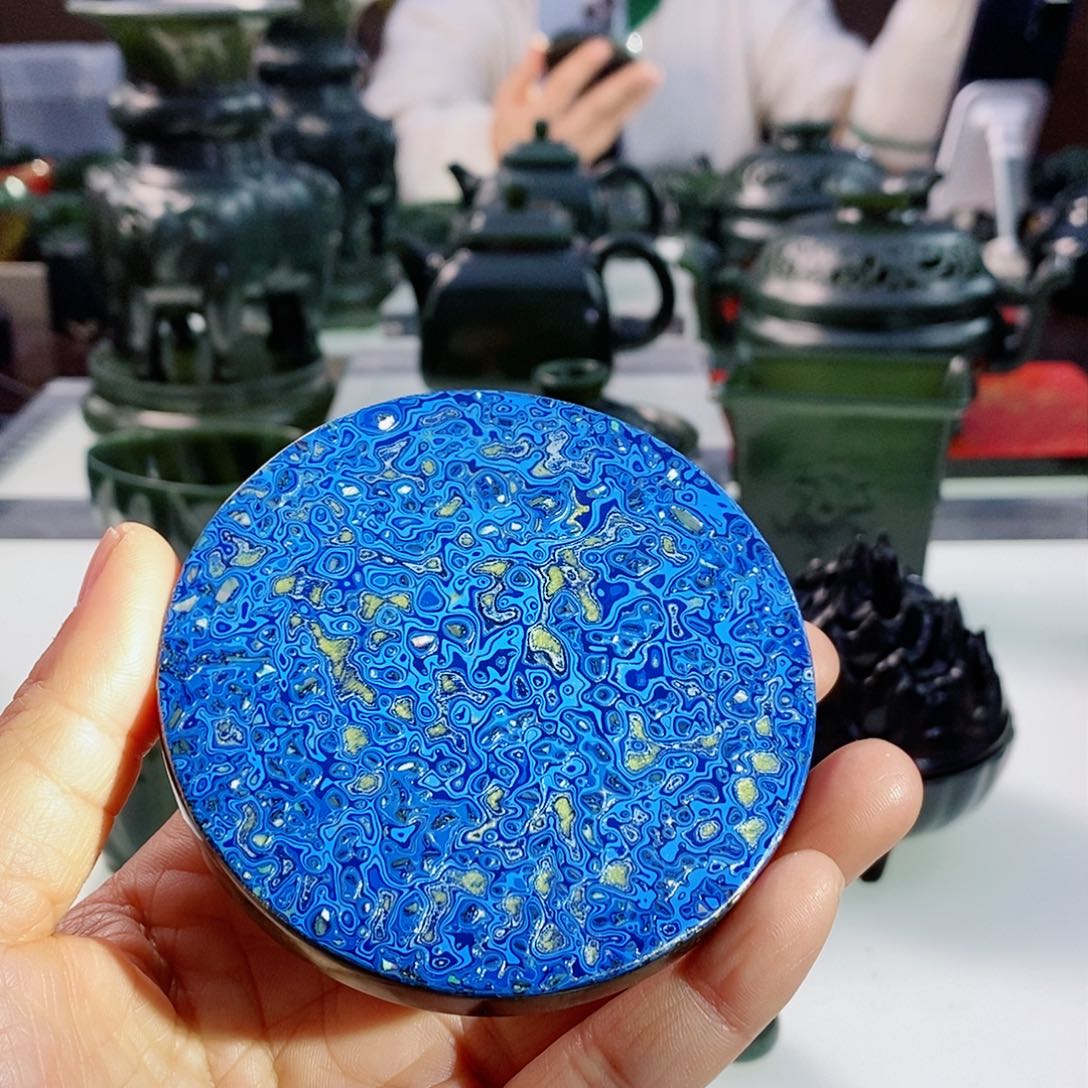 大漆蓝色圆形杯垫