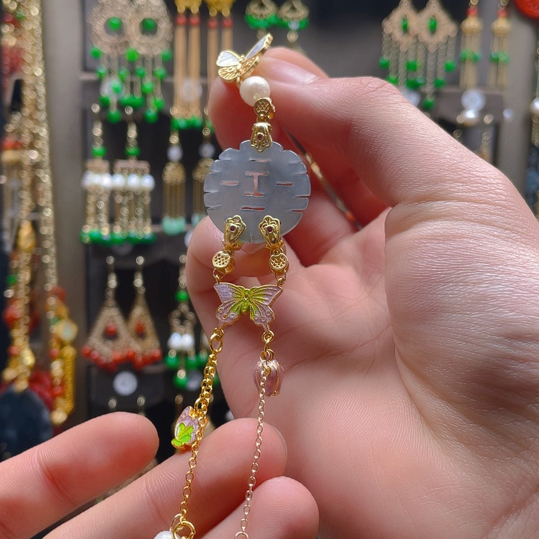 翡翠耳饰合金翡翠