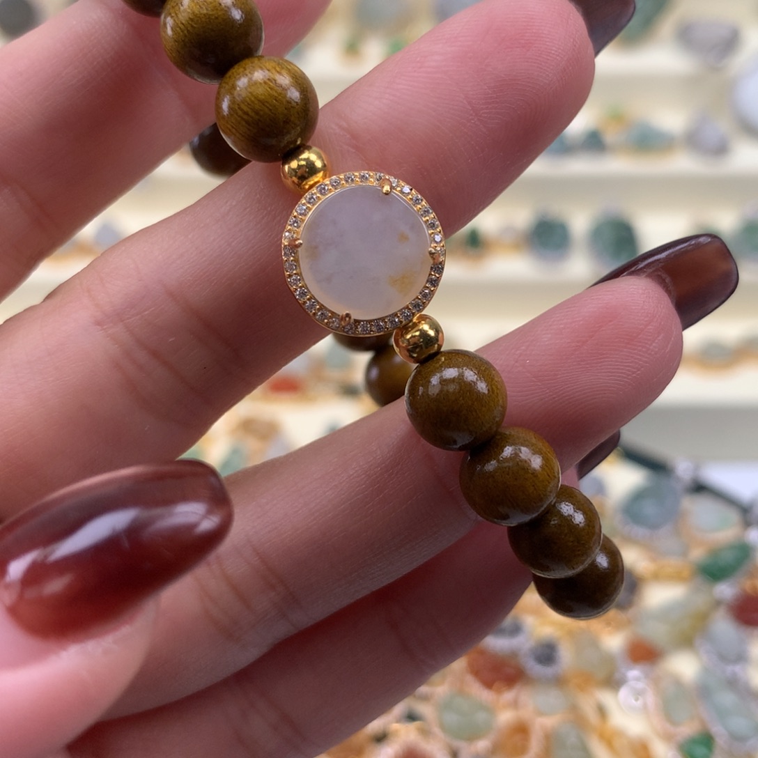 翡翠银S925镶嵌颈饰圆牌