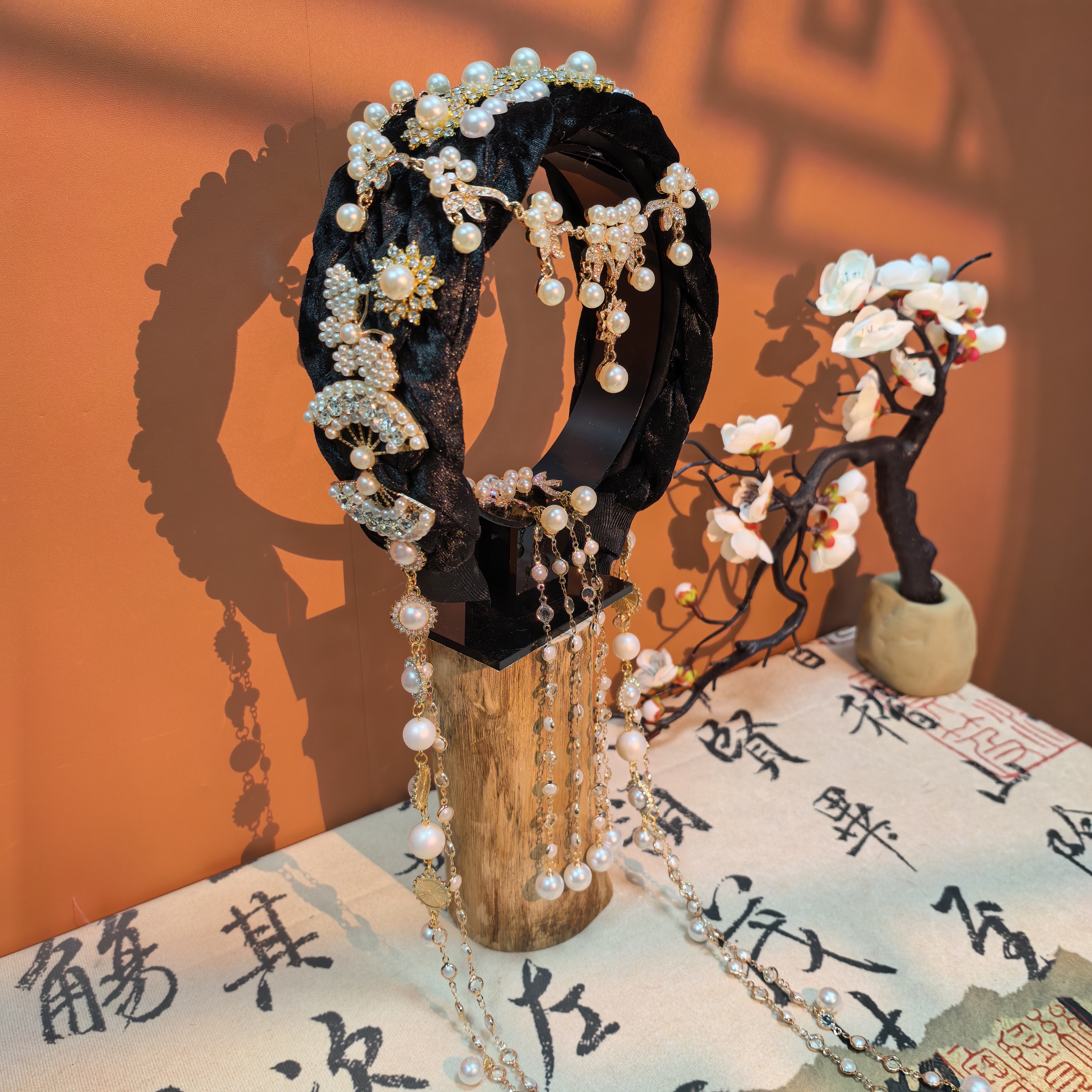 【明月】原创自制手作复古宫廷风长流苏高颅顶发箍