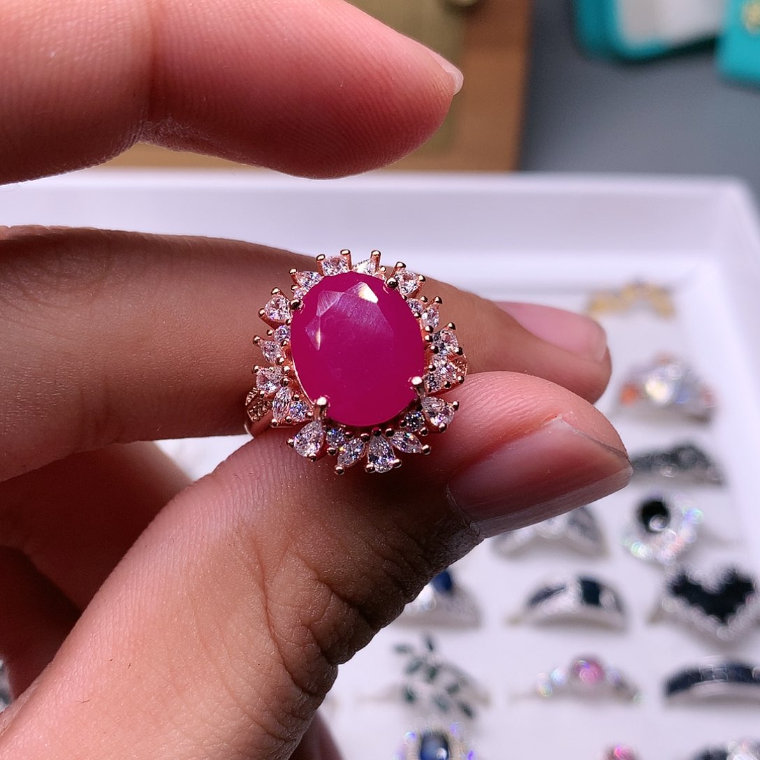 红宝石戒指银S925镶嵌