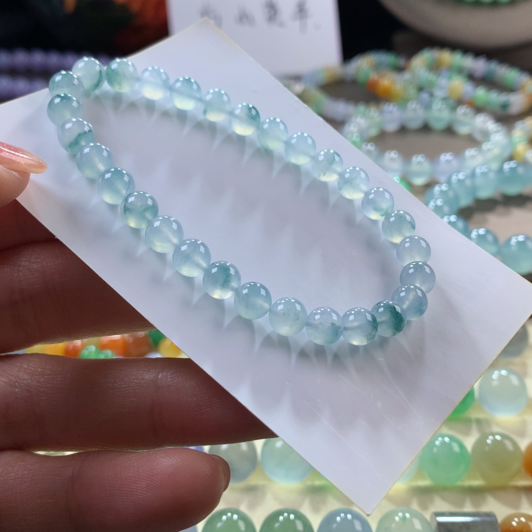 翡翠手链未镶嵌冰蓝飘花卡6