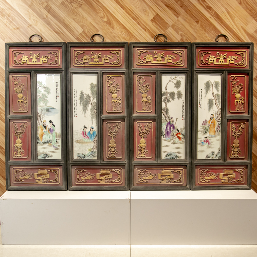 粉彩人物瓷板挂屏一套四副F4-025